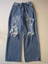 Shein Jeans Straight Blue Denim Womens XS Distressed Ripped Pants Casual