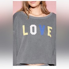 NEW flawed Wildfox Flora Love Oversized Cropped Sweatshirt, Small, MSRP 118