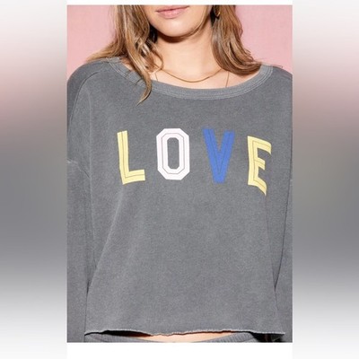 NEW flawed Wildfox Flora Love Oversized Cropped Sweatshirt,  Small, MSRP $118