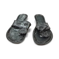 Paoli Italy Black Leather Handmade Woven Floral Slip On Sandals Women 6