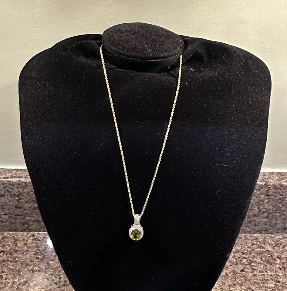 Necklace 14K Gold Natural Peridot and Diamond L 18” 5.50g - Image 2 of 4