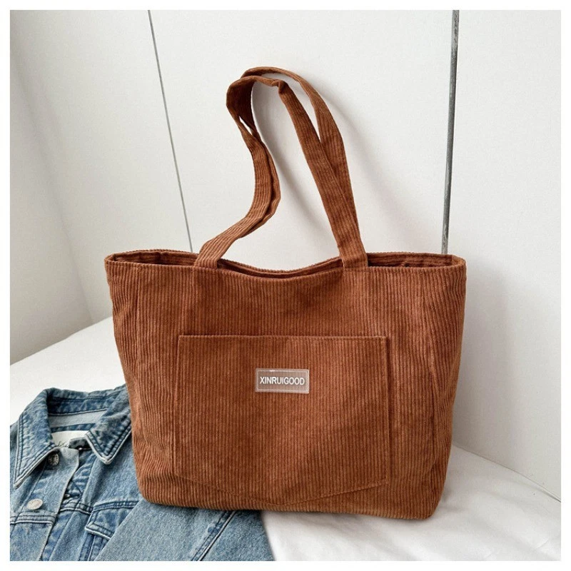 Women Canvas Corduroy Tote Bags Handbag Messenger Shoulder Bag shopping bag UK - Image 4 of 4