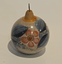 Mexican Tonala Pottery Christmas Ornament Hand Painted Floral Holiday Gift