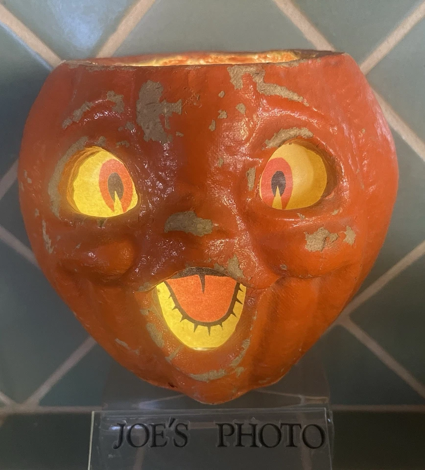 Vintage Halloween-Paper Mache-Choir Boy Jack-O-Lantern 5.5" repro. inserto BONITO! Foto 3 de 4