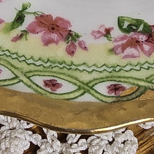 Limoges Porcelain Tea Cup And Saucer Pink/Green/Gold 1900's - Picture 5 of 11