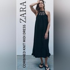 NWT Zara Mixed Knit Crochet Midi Dress Size S