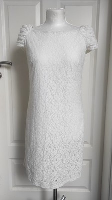 Dorothy Perkins Creme Spitzen Kleid Gefüttert Kurzarm UK 10 EU 38...