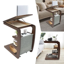 4-Tier Modern C-Shaped End Table Small Walnut End Table Wooden Couch Table