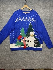 Jolly Sweaters Ugly Christmas Sweater XXL Blue Stained Hold Beer Long Sleeve.
