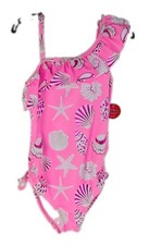 Kensie Girl Pink Seashll One Pice Swimsuit With Rufle Girl/s/ Kid's Size 6X NWT