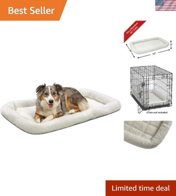Large Breed Bolster Dog Bed - White Fleece, Easy Clean, Fits 42-Inch Crates