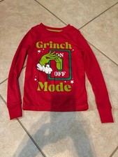 Grinch Mode ON OFF Dr. Seuss The Grinch Long Sleeve Red Pajama Shirt Size 6