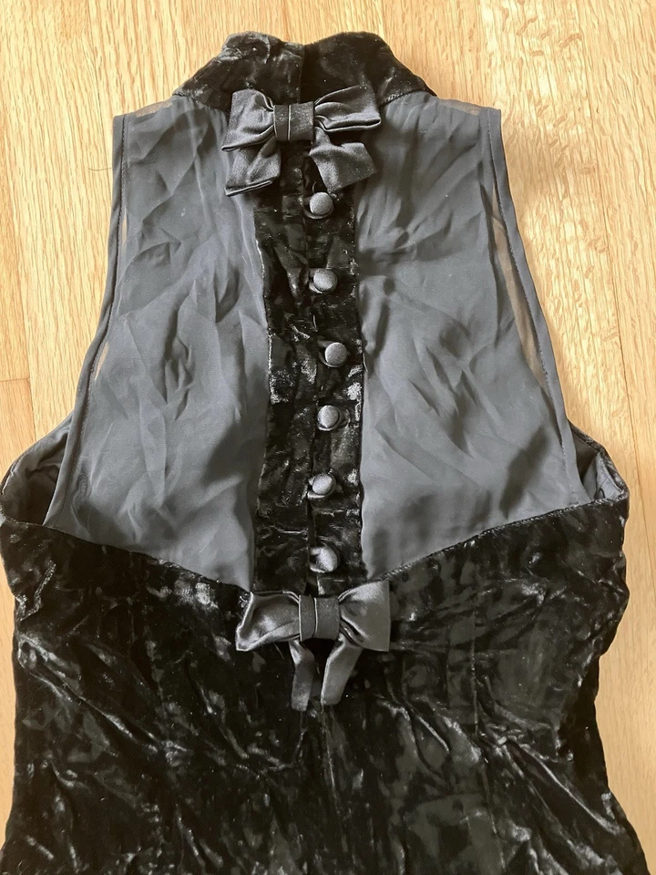 Vintage Donna Ricco Black Crushed Velvet Sleeveless Dress Cocktail Party Goth XS - Image 3 of 4
