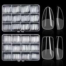 480PCS Nail Tips Clear False Nails Full Cover for Acrylic Fake Nails Kit 12 S...