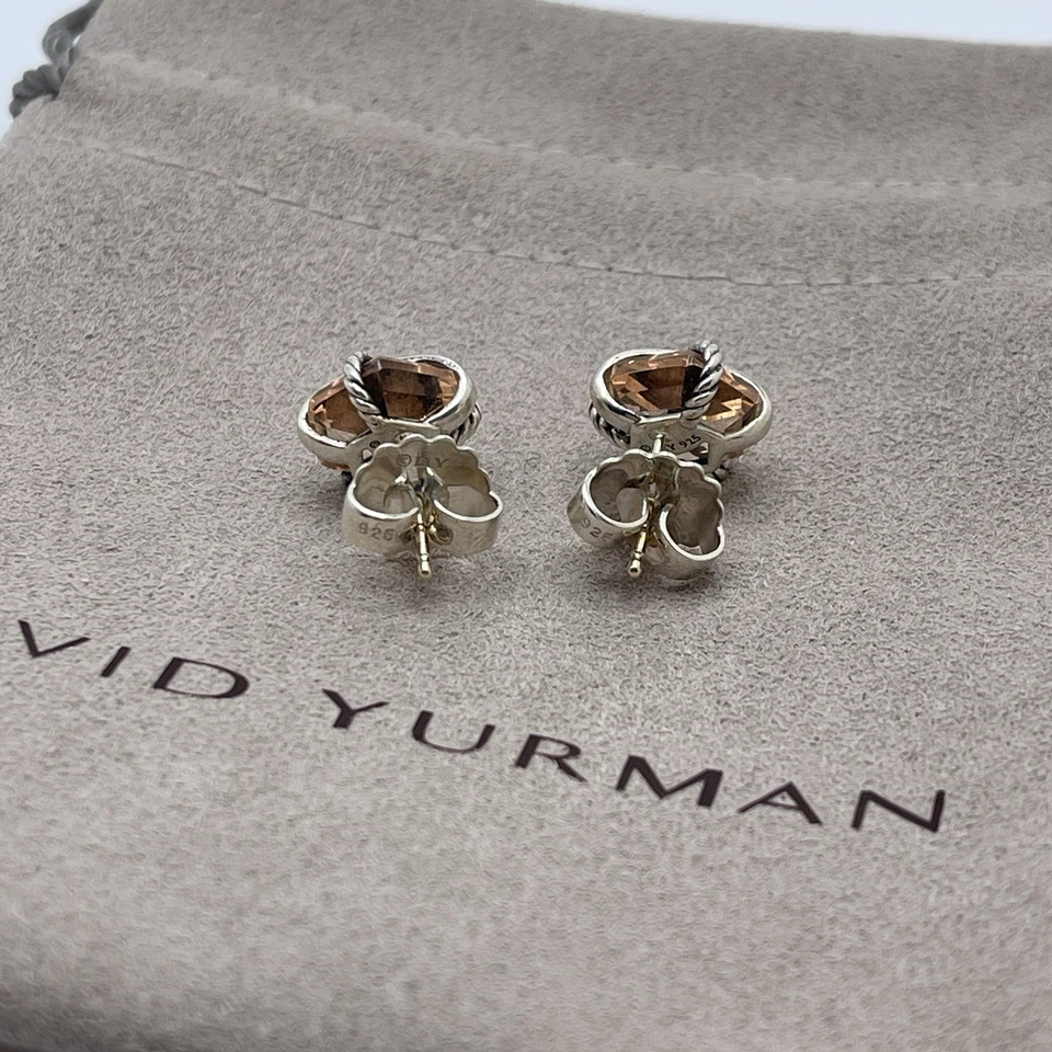 David Yurman Sterling Silver 10mm Morganite Diamond Cable Wrap Stud Earrings - Image 3 of 4