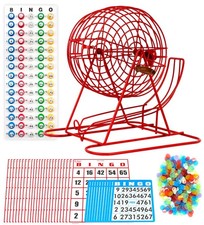 Bingo Game Set 11 Wheel Cage 75 Balls Master Board Cards Red Regal