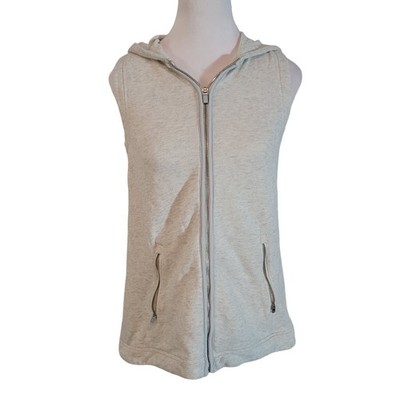 Athleta Size XXS Blissful Terry Vest Medium Oatmeal Heather Pleated Hooded Zip