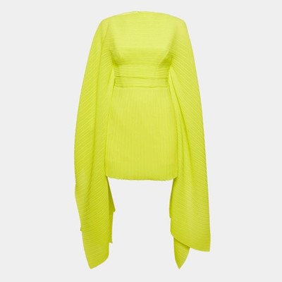 Solace London Lime Green Plisse Long Sleeve Mini Dress S