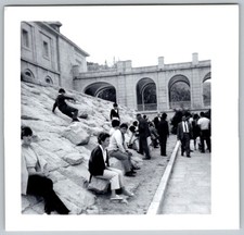 Vtg B&W Snapshot Groups Resting By Stone Wall Arch 1950s