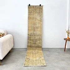 1.8'x8.5' Vintage Turkish Oushak Hallway Rug Runner, Handmade Wool, Home Decor