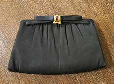 Vintage 1950s After Five Lowy  Mund Black Satin Cocktail Clutch Purse Tag