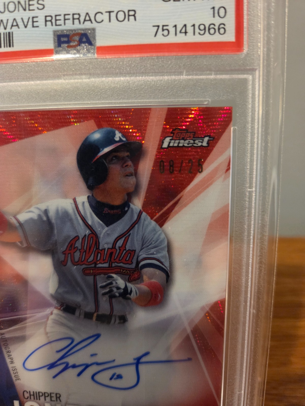 Chipper Jones auto 2017 Topps Finest Red Wave Ref PSA 10 Autograph #8/25 Braves view 2