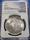 1885 Morgan Silver Dollar NGC MS64 Pittman Act Label