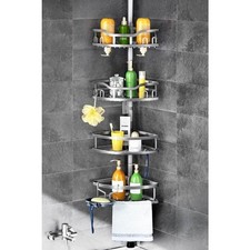New Corner Shower Caddy Tension Pole Rustproof 4-Tier Bathroom Organizer Shelves