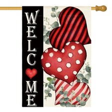Valentines Day Welcome House Flag 28x40 Inch Outside Double Sided, Anniversary..