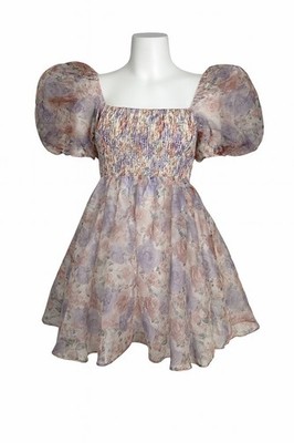 Audrey Parks Francesca s Puff Sleeve Mini Boho Floral Dress XS Cottagecore