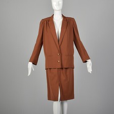 S 1980s Valentino Boutique Skirt Set Brown Orange Fall Suit Designer 80s VTG