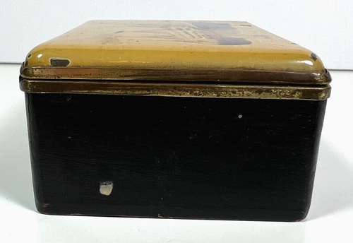 Antique PRIMITIVE German Snuff Box Cedar Wood Hand Painted Carpathia Ship - Bild 5 von 12