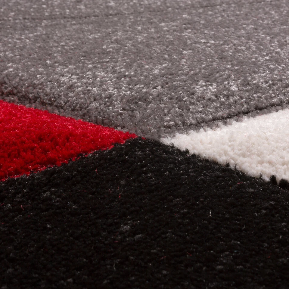 Tappeto Di Design Moderno Motivo Geometrico Taglio Sagomato In Rosso Nero Grigio - Immagine 3 di 4