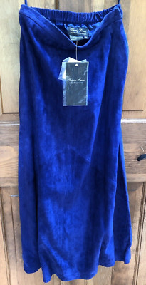 Terry Lewis Women's Sz 8 100% Leather Suede A-Line Maxi Skirt Blue Vintage