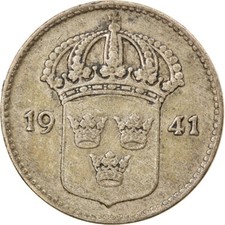#797275 M&uuml;nze, Schweden, Gustaf V, 10 &Ouml;re, 1941, SS, Silber, KM:780