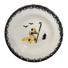 French Childs Spongeware Stencil Miniature Plate SHEPHERD BACKPACKER Creil 1920