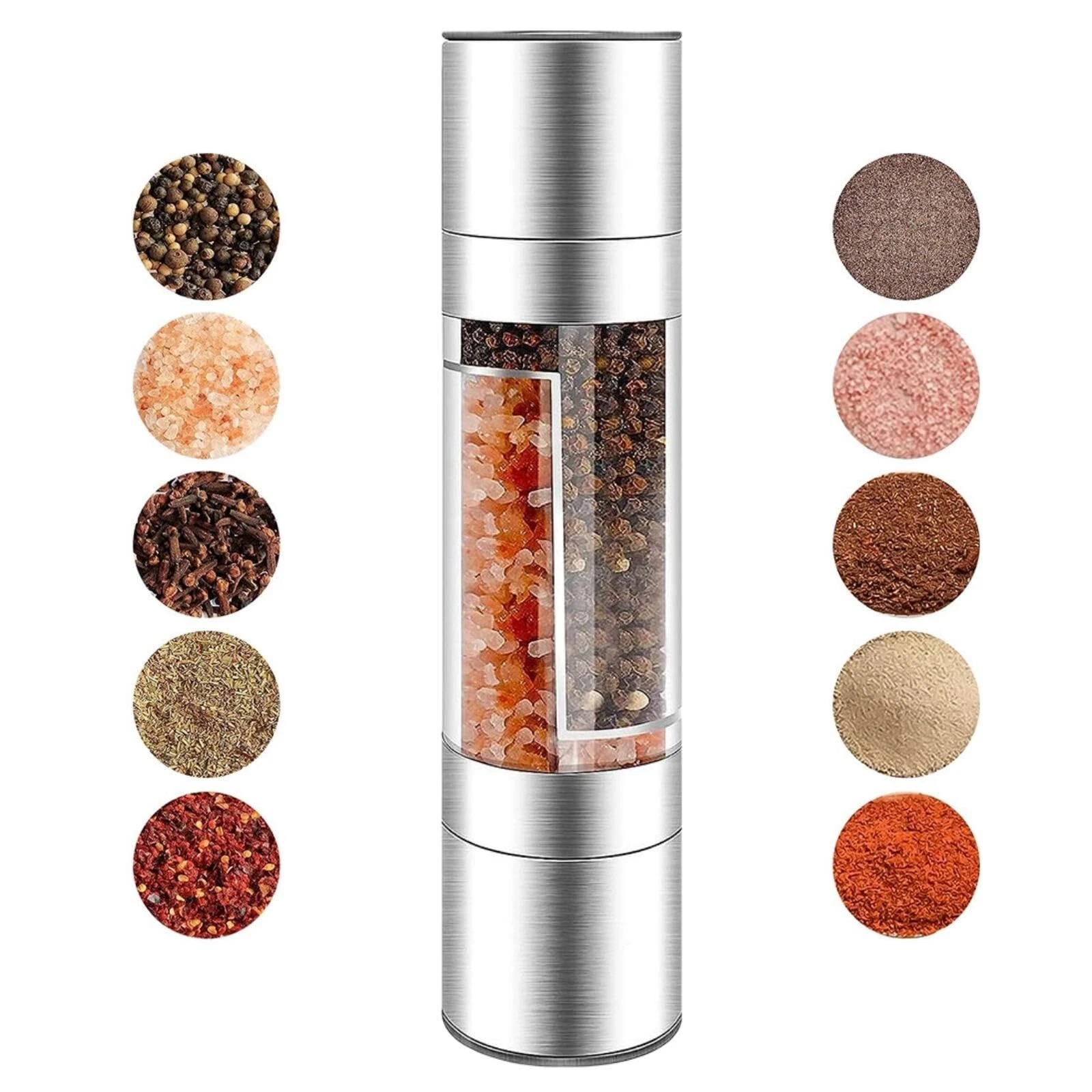 2-In-1 Stainless Steel Salt and Pepper Grinder Set Refillable Spice Mill