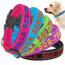 Embroidered Personalized Nylon Dog Collar Reflective Custom ID Name Puppy Collar