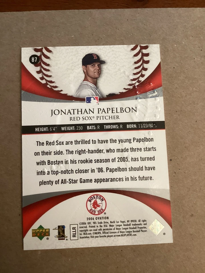 🔥🔥2006 Upper Deck Ovation #87 Jonathan Papelbon Rc  738/999 - Image 4 of 4