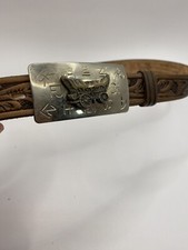 Vintage Chambers Hand Tooled Western Belt Wagon Buckle 26 Cowgirl Equestrian