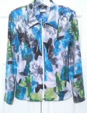 Special Occasion Womens Feminine Fitted Zip Up Jacket Multicolor Floral Ps Nwot