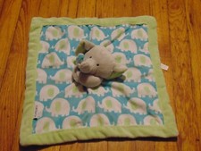 Carters Elephant Plush Blue  Green  Gray Baby Blanket Security Lovey