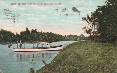 MT. CLEMENS MI - BEND ON THE CLINTON tourist boat vintage souvenir postcard