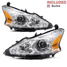 【W/Bulbs】For 2013-2015 Nissan Altima Sedan 4Dr Chrome Headlights Lamps L+R Pair