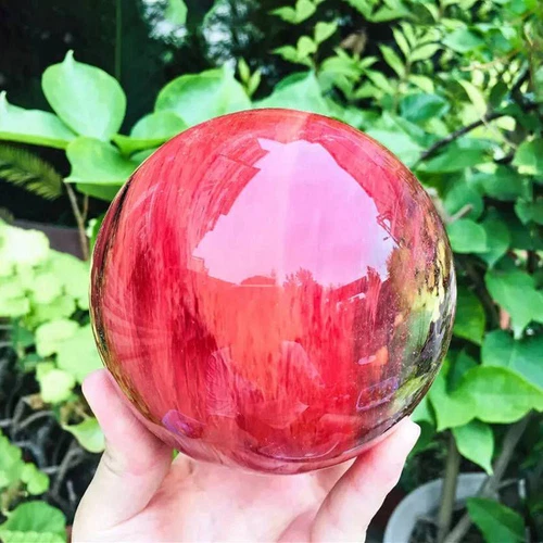 2LB Big Natural Red Smelting Quartz Crystal Sphere Healing Energy Ball W/ Stand - Foto 16 di 19