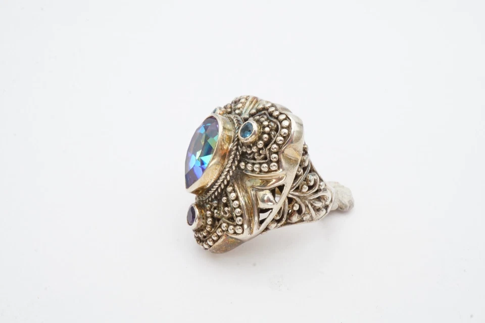 Anillo Sarda Plata de Ley 925 Cuarzo Místico Amatista Topacio Azul Talla 6.25 Foto 4 de 4