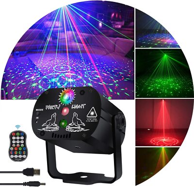 U`King Partylicht RGB Laser Projektor Discokugel Disco Lichteffekt Strobe Remote
