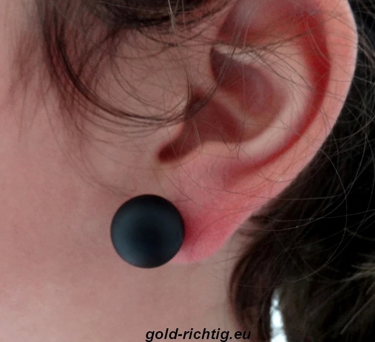 DOPPELPERLEN OHRSTECKER schwarz matt (Ohrringe Perlenohrstecker Doppel Perlen) - Bild 4 von 4