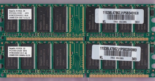 512MB 2x256MB PC-2100 HYNIX HYMD232646A8-H AA IBM FRU 33L3305 DDR-266 DDR1 KIT