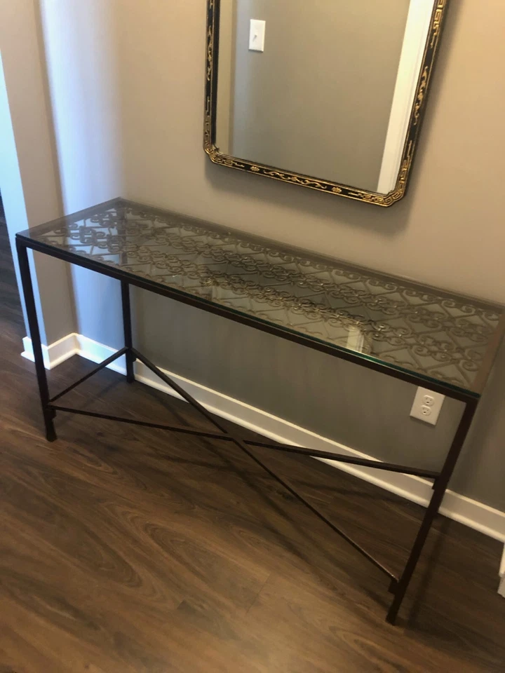 Mesa, Sofá, Metal y Cristal, Consola, Color Bronce, De Colección Foto 4 de 4